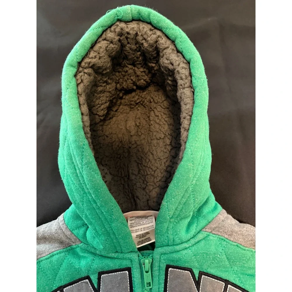 Nickelodeon TMNT Quilted Zip Hoodie Green Turtle Power Sherpa Hood Kids 4 SC5100